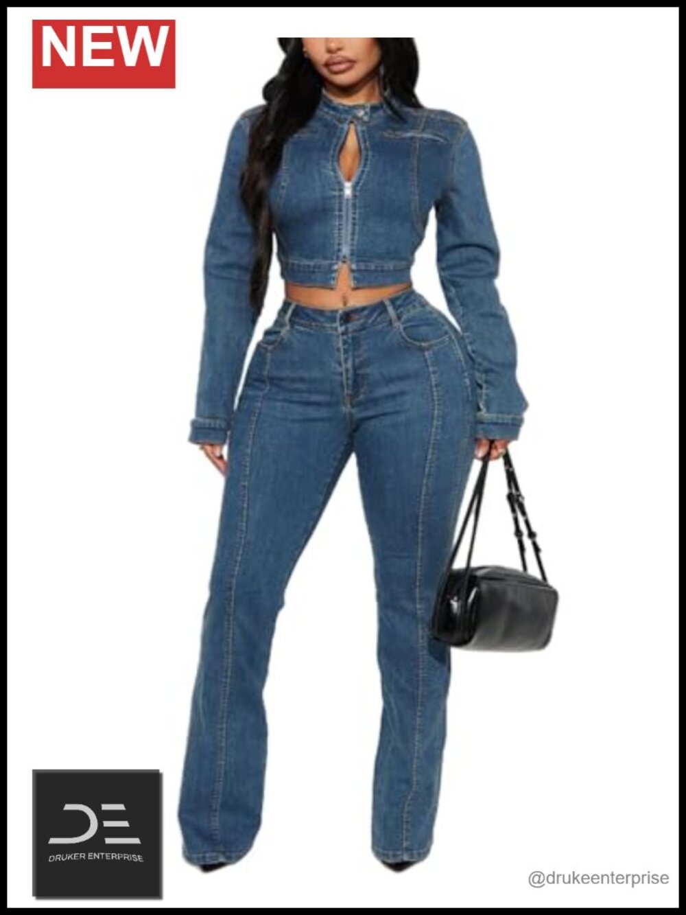 2 Piece Denim Outfit Y2K Juniors Set Crop Jacket and Jeans Women's Party